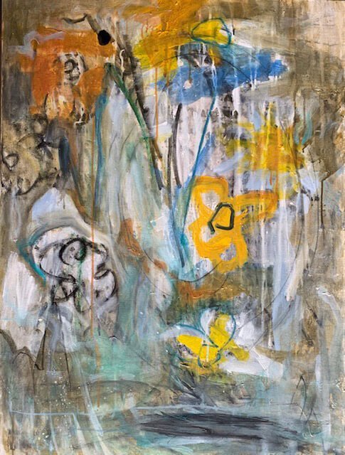 Sold”Drippy flowers 2, Mixed media acrylic on canvas 30”x40”