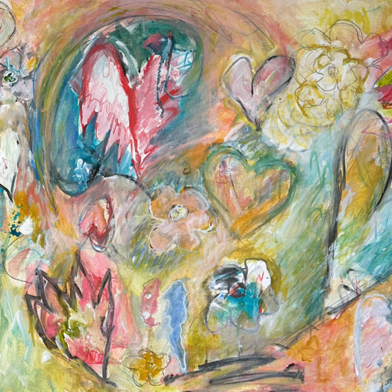 sold-"Drippy hearts#2"-91x-70.6-cm-acrylic-on-canvas