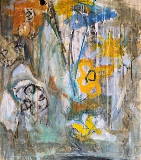 Sold”Drippy flowers 2, Mixed media acrylic on canvas 30”x40”