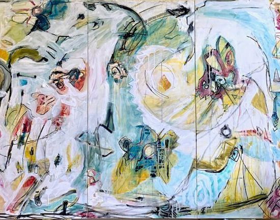 Sold”Sign of life, Mixed media acrylic on canvas 72”x 48” tryptic