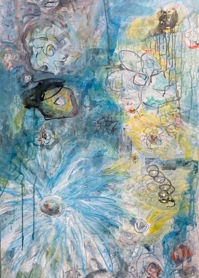 “Drippy flowers #3”48x30”mixed media on canvas