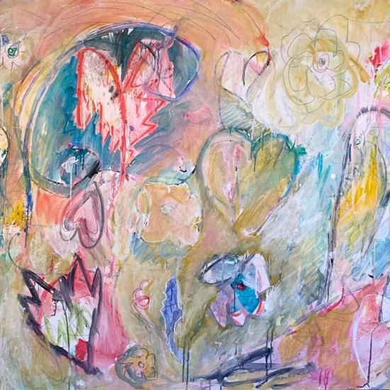 “Drippy hearts”, 60”x48”, Acrylic on canvas