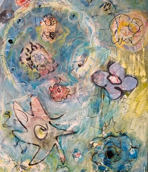 “Flowers and ring”48x36”mixed media on canvas