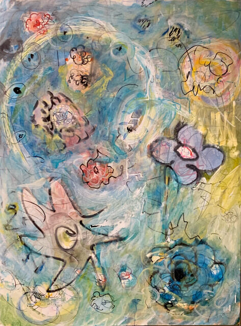 “Flowers and ring” 48x36” mixed media on canvas $900